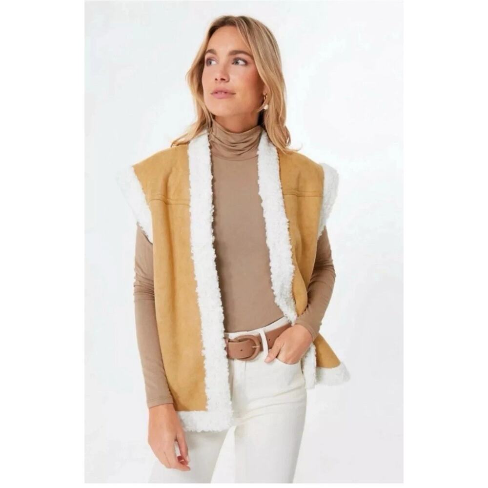 TUCKERNUCK Hyacinth House Tan Faux Suedeโ Shearling Crosby Vest M Boho Western